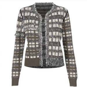 CAbi 4097 Open Cropped Cardigan Jacket Knit Sweater brown plaid - Small